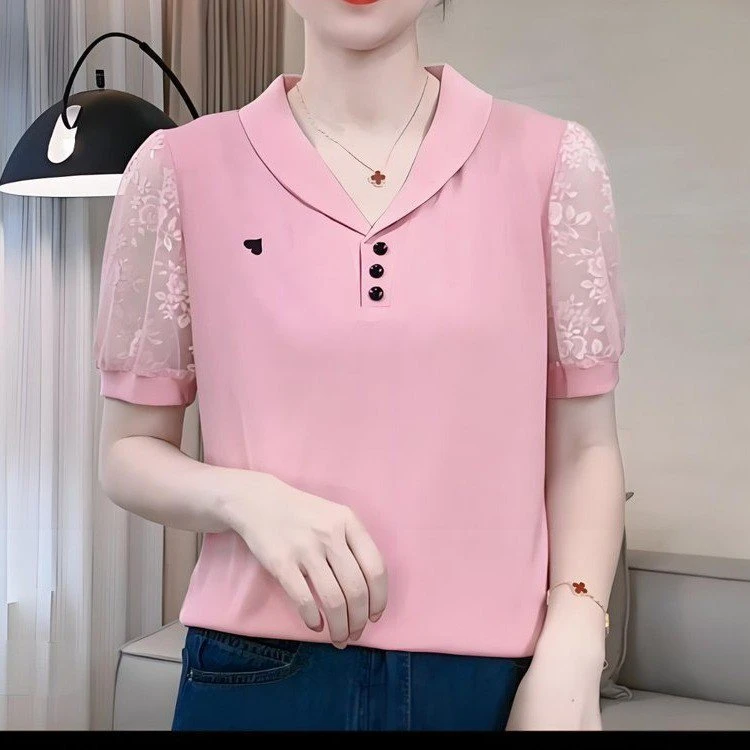 时尚条纹衬衫女士夏季新款中年妈妈款洋气短袖衬衣遮肚子宽松上衣