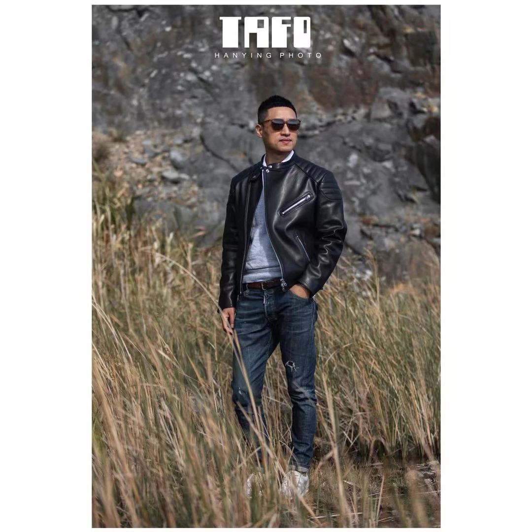 TAFO/他佛 鞋面革胎牛皮机车夹克YKK玉米牙8号拉链男装皮衣 58002