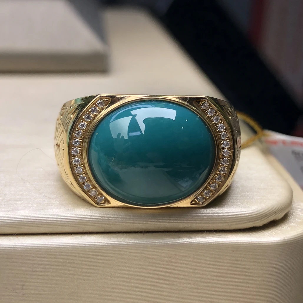 原矿绿松石玉化料18k金戒指