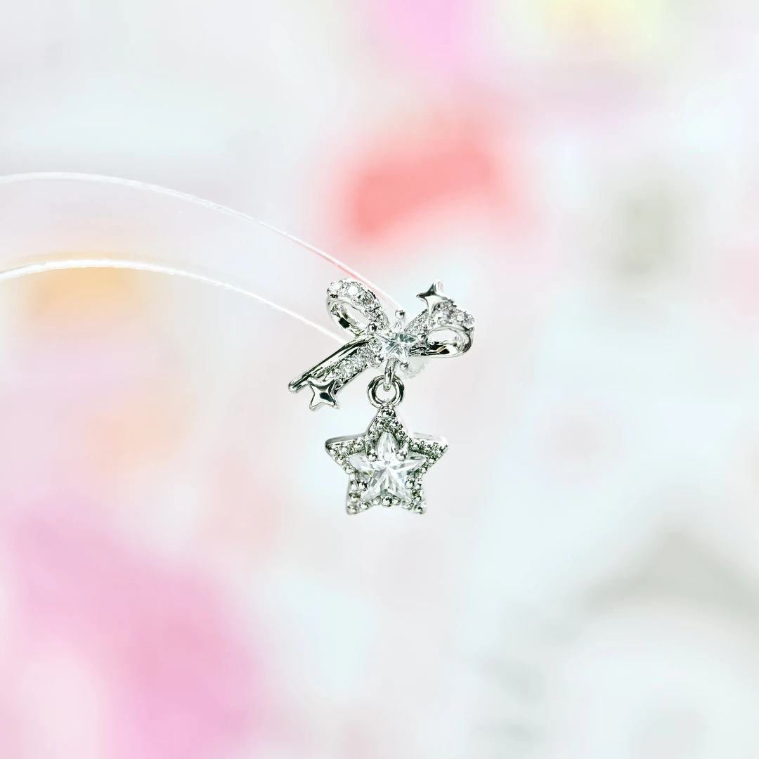 钛钢锆石耳饰 蝴蝶结星星气质小众锆石耳环吊坠精致耳钉闪钻爆闪