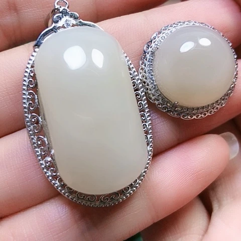 和田玉银S925镶嵌挂件