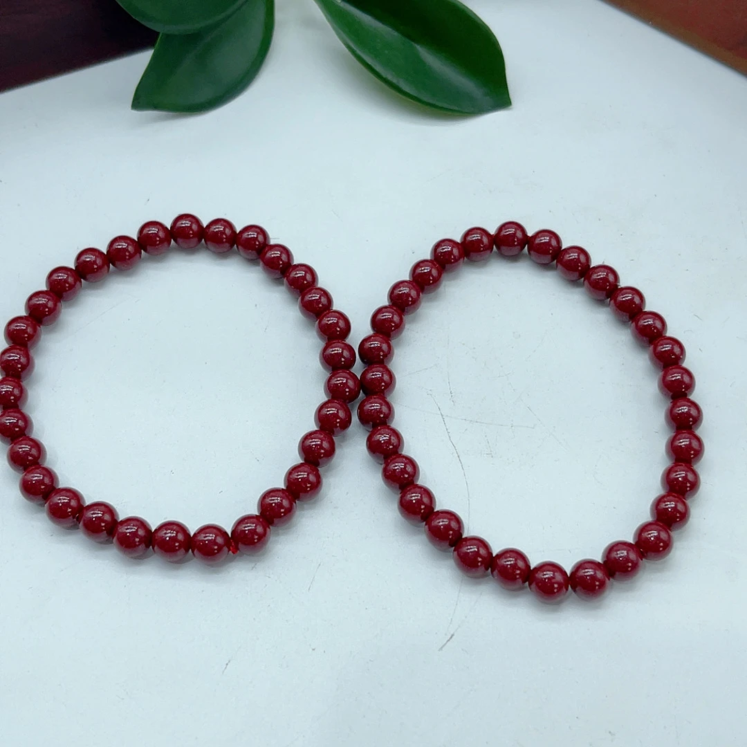 含辰砂工艺品朱砂素圈手串约卡6珠子（拍一发一多样性发货）