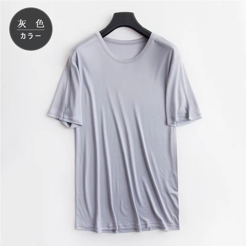 036 男士双面针织桑蚕丝夏季宽松纯色舒适T