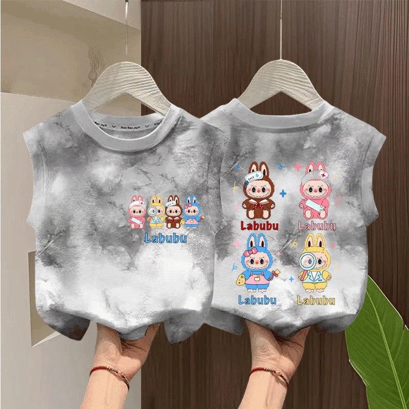 儿童夏季新款扎染螺纹纯棉无袖背心拉布布宝宝卡通爆款百搭上衣潮