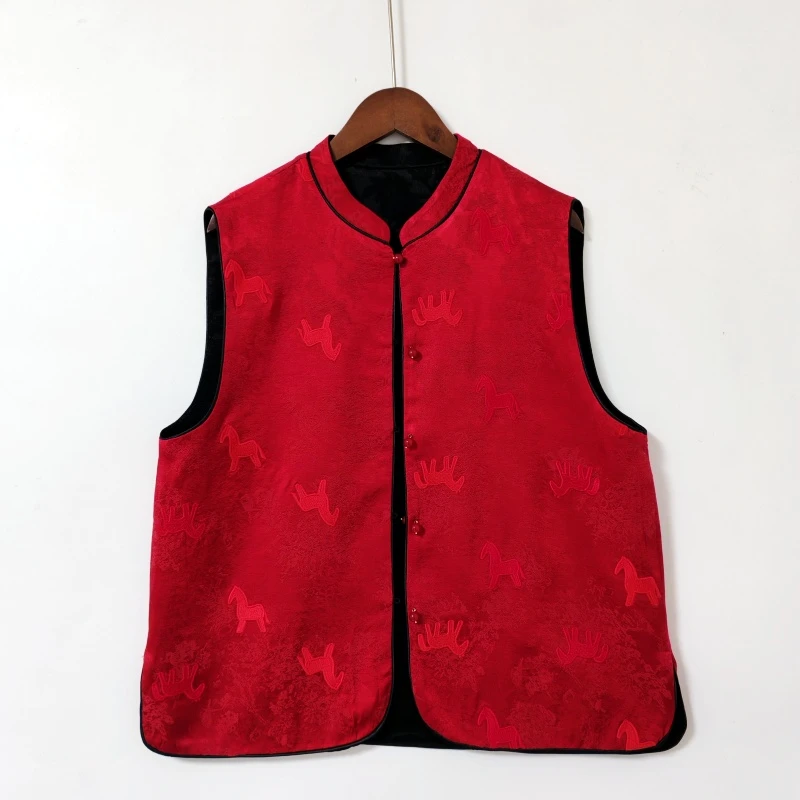 【鸿运当头】新中式新年红高档中国风马甲双穿红黑经典百搭时尚洋气