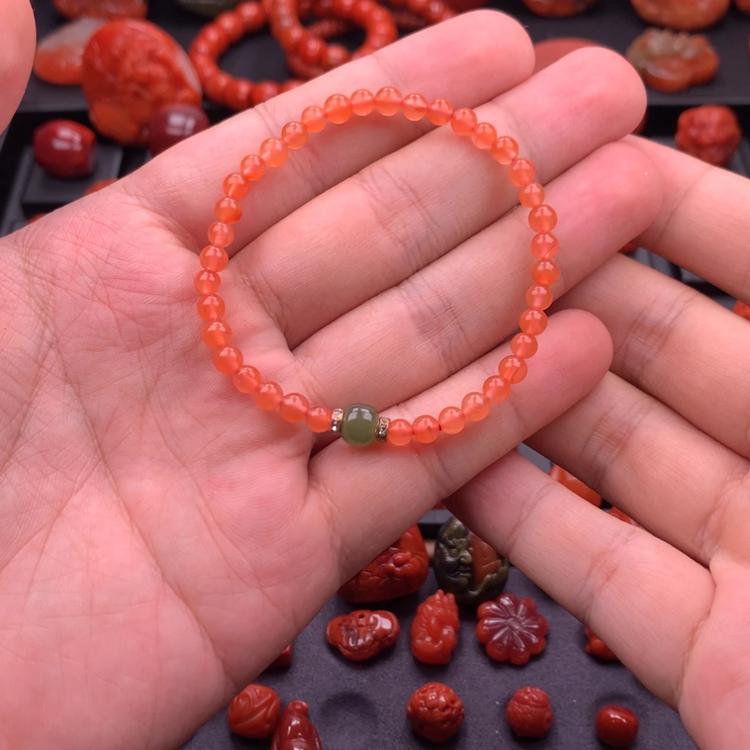 南红玛瑙未镶嵌南红冰红圆珠手串4mm+