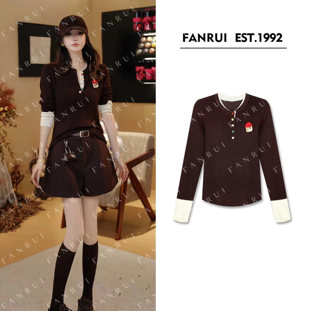 FANRUI/泛芮「贝贝biuu」羊毛挂饰双色拼接时髦设计感针织衫B18615