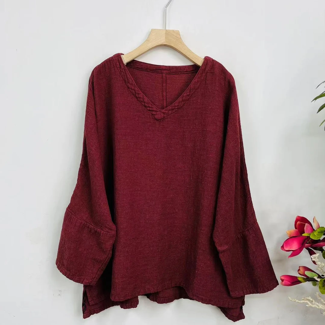 花璟原创设计复古炒色V领上衣小衫（衣长68胸围140）