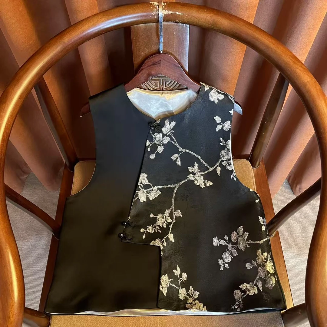 【挽风】中国风蓝色马夹女双层常规款圆领唐装刺绣民族风传统中国风