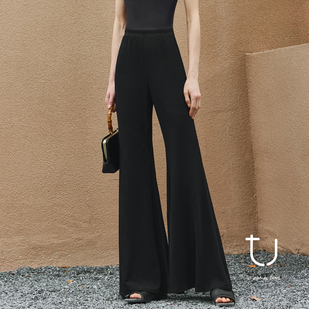 TU女装超模裤松紧高腰弹力喇叭裤爆款新款显瘦痞帅炸街风女装