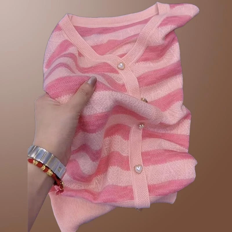 香朵儿设计感休闲风短袖针织衫2025年夏季新款拼色透气薄款上衣女