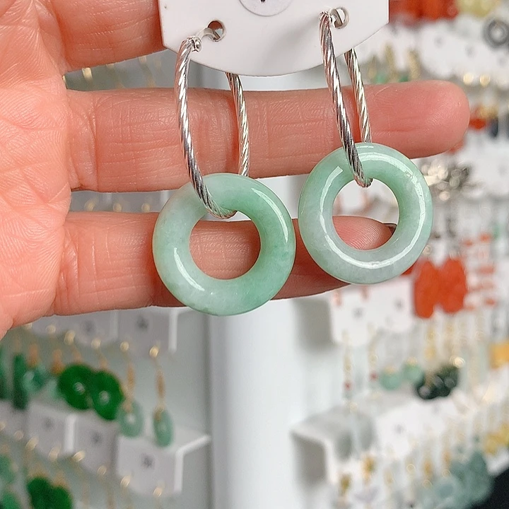 翡翠耳饰银S925镶嵌翡翠