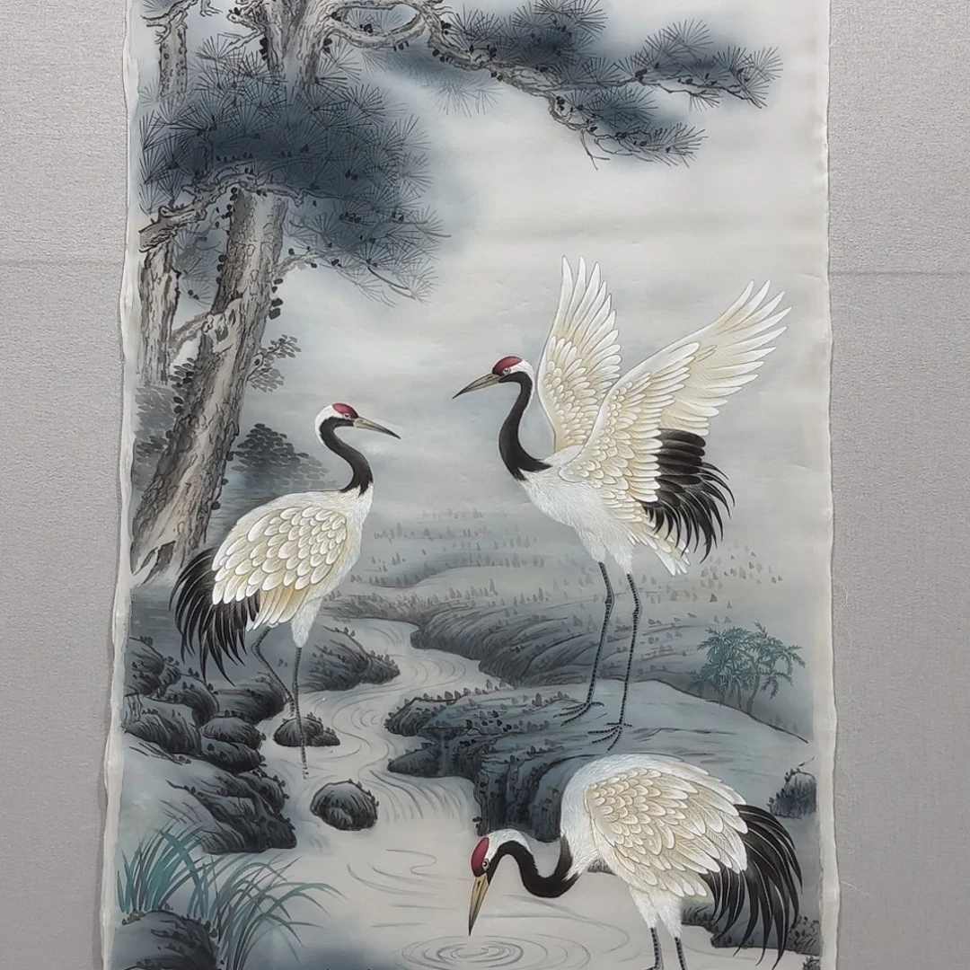国画绢本工笔精品松鹤延年