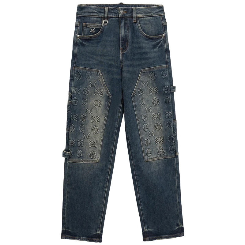 DA秋冬新款男士气质高端钢印工艺潮流百搭深蓝色男牛仔裤子--007