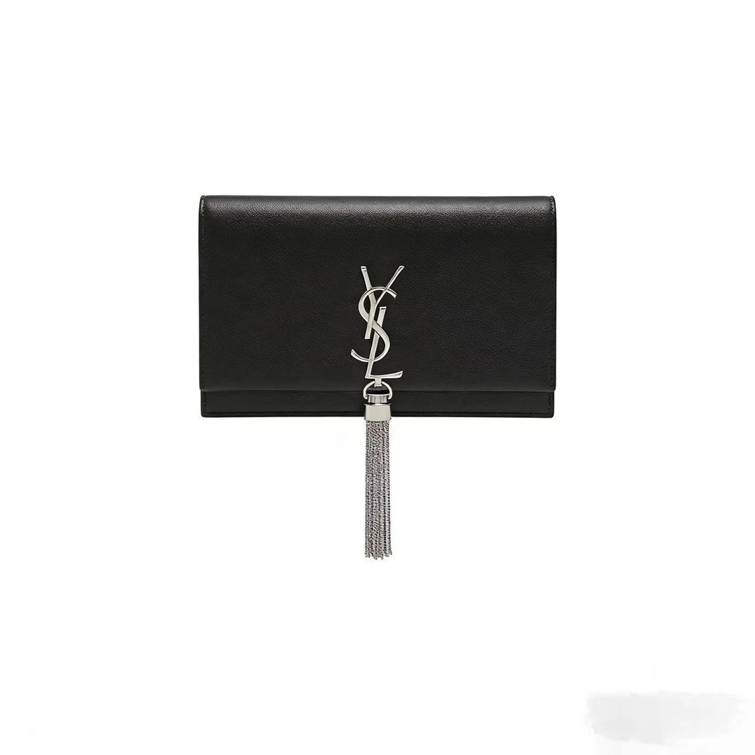 95新 YSL/圣罗兰 YSL/黑银鱼子酱皮链条包