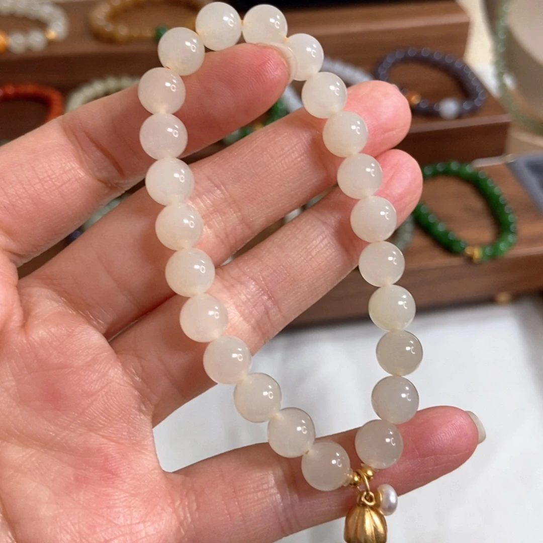 和田玉手链银S925镶嵌福利8mm蜂蜜水