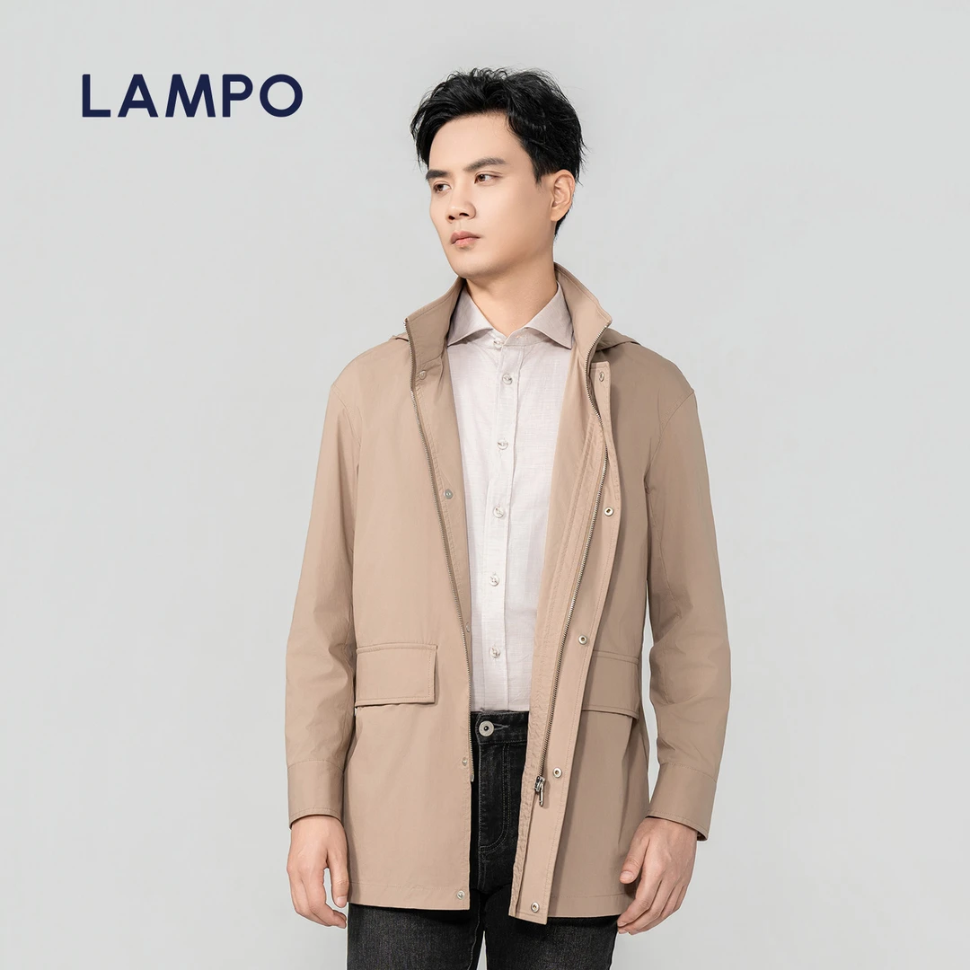 【LAMPO】蓝豹秋冬浅米色休闲素面风衣