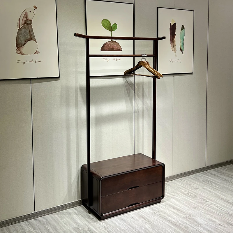 新中式乌金木实木落地衣帽架 现代简约入户进门卧室挂衣置物架子