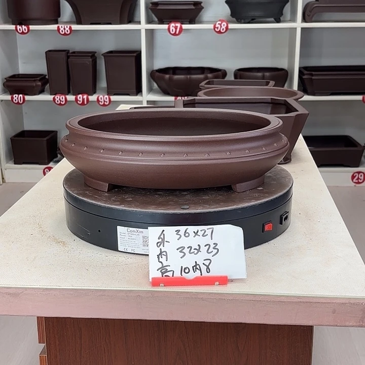 草***子紫砂花盆弓肚椭圆