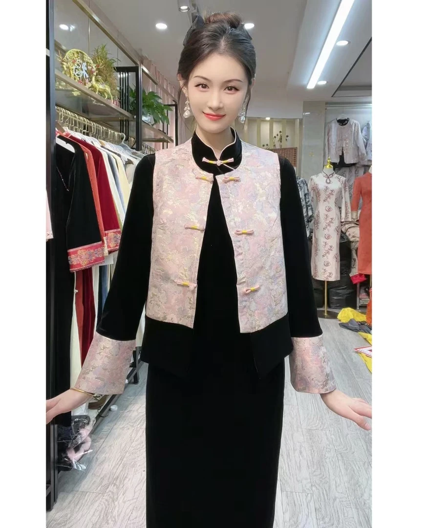 【今喜-素锦】秋冬新款新中式旗袍套装丝绒织锦马甲气质日常可穿