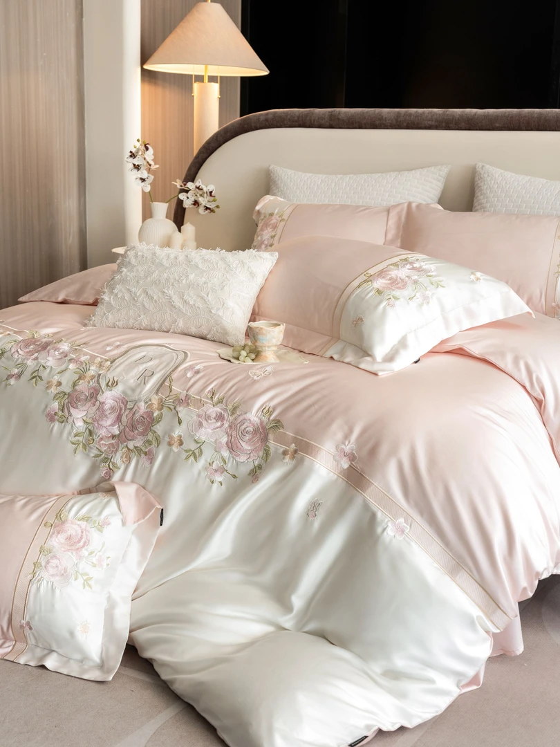 【杨杨王炸款】莱赛尔天丝法式玫瑰花卉刺绣四件套天丝玫瑰庄园