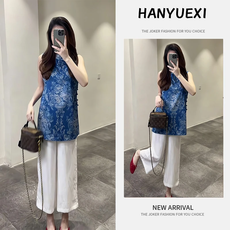 【现货】夏季一整套女装2025年新款韩版气质无袖上衣休闲裤两件套