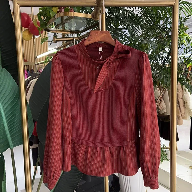 S 91021款条纹长袖拼接嬉皮部落风打底上衣