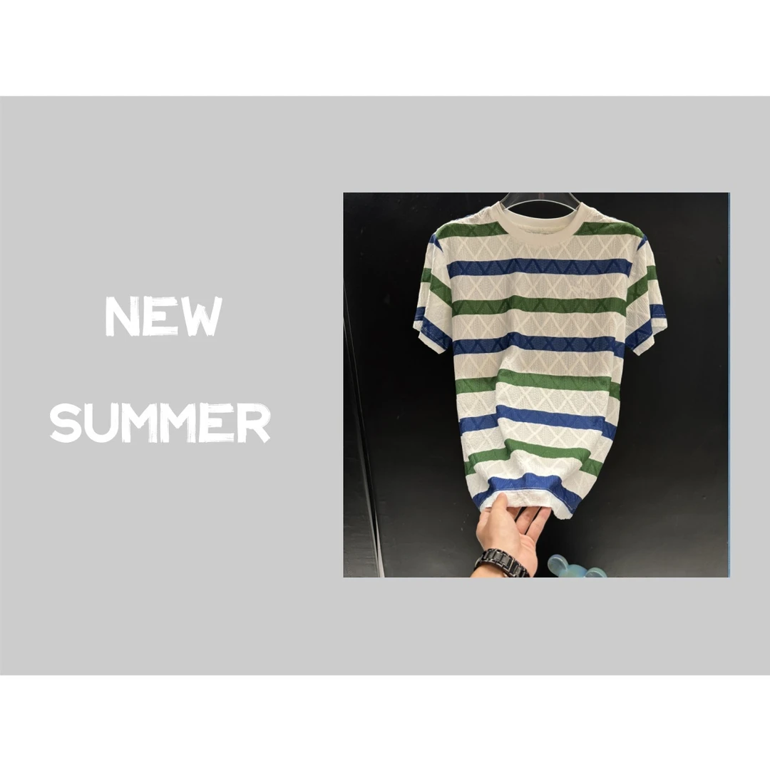 四季通用免烫圆领常规T恤撞色日常度假短袖简约风6726小越