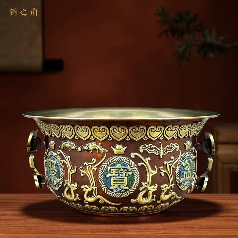 铜聚宝盆摆件创意聚财如意客厅玄关大号装饰品办公室开业礼品摆件