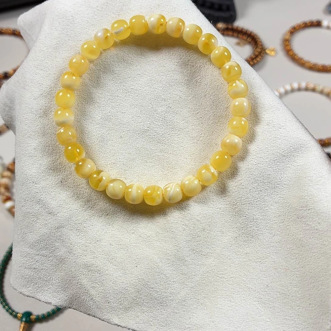 琥珀未镶嵌手链7金白聚宝盆