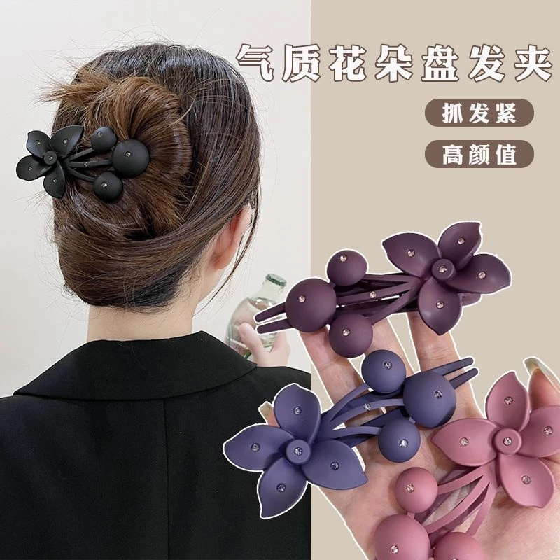 鸭嘴夹女日韩抓夹发夹低盘发发饰原创设计复古宫廷百搭水钻花朵夹