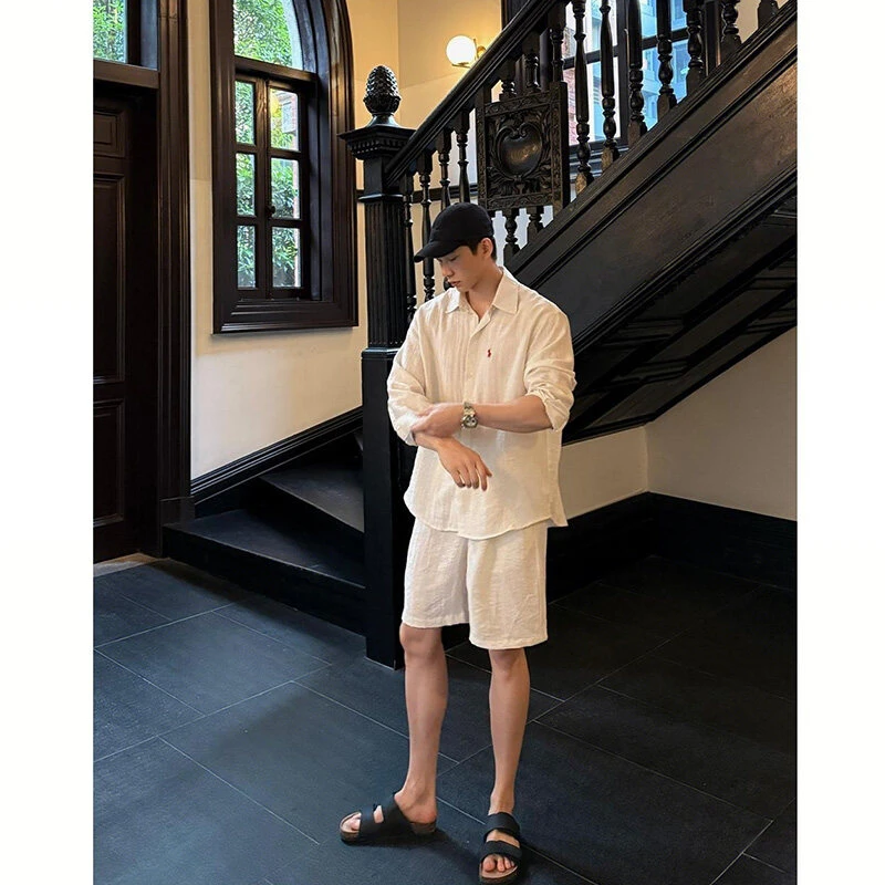 25ss【夏款亚麻混纺老钱风天丝衬衫】“优雅新贵”亚麻混纺长袖衬衫