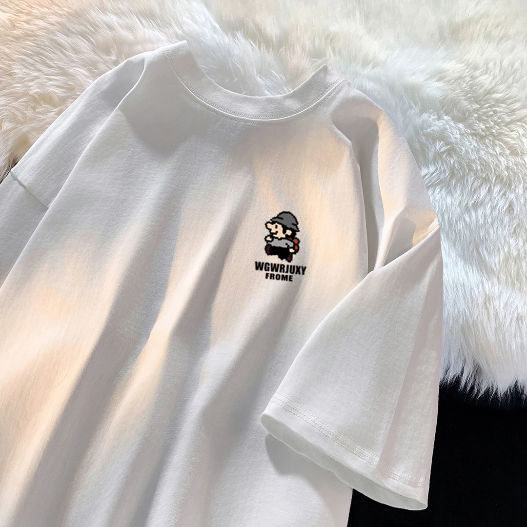 夏季重磅短袖t恤纯棉学生潮牌美式印花百搭港风体恤半袖男装上衣