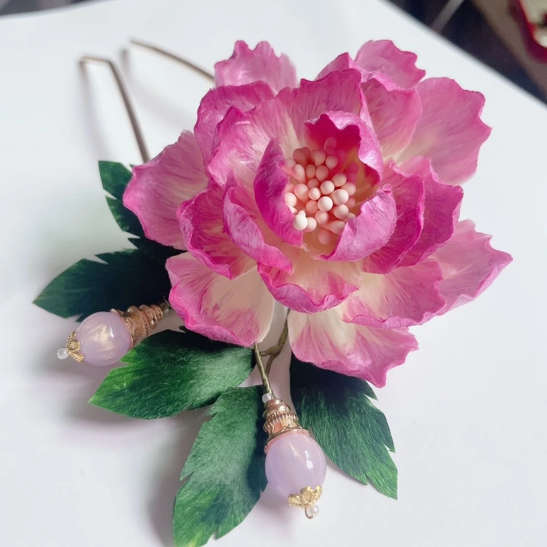 非遗绒花芍药发梳款 可改主体 新款上新 10月12日