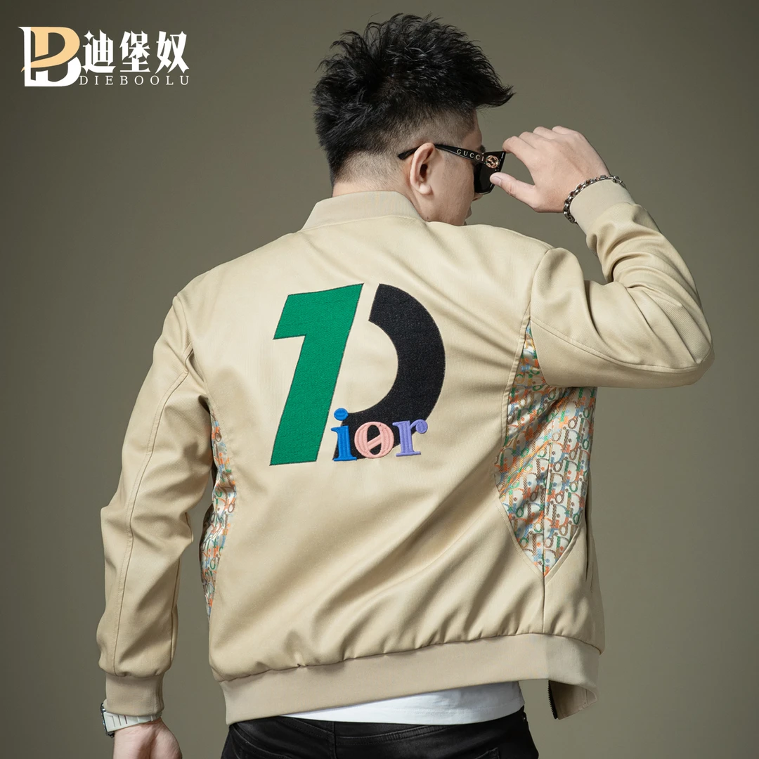欧洲站高端刺绣拼接休闲外套男2025新款秋季潮牌轻奢棒球领皮夹克