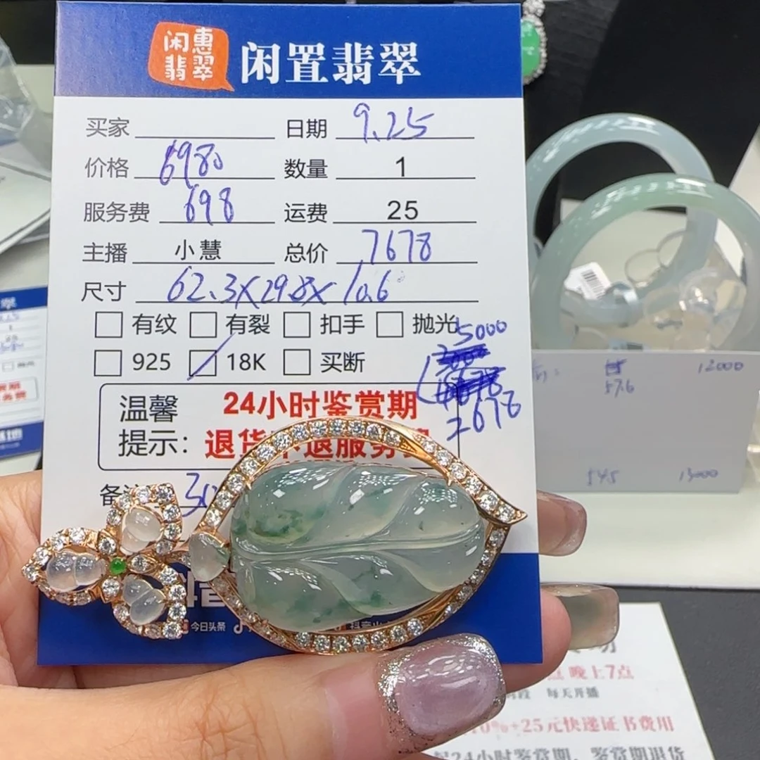 深***兰翡翠18K金镶嵌颈饰