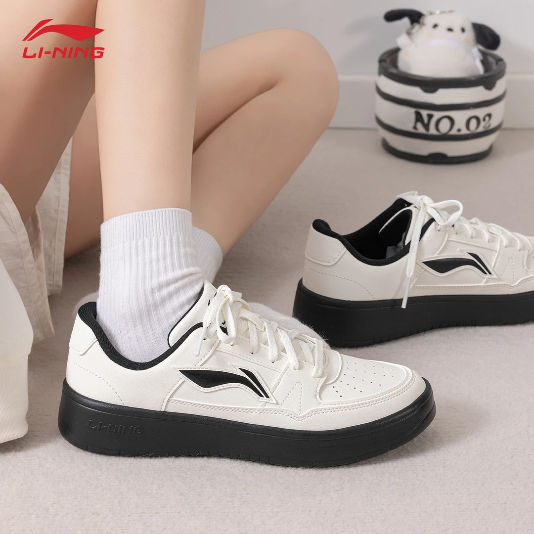 李宁月临女鞋板鞋秋季新款低帮百搭轻便小众黑白ins潮鞋休闲鞋子