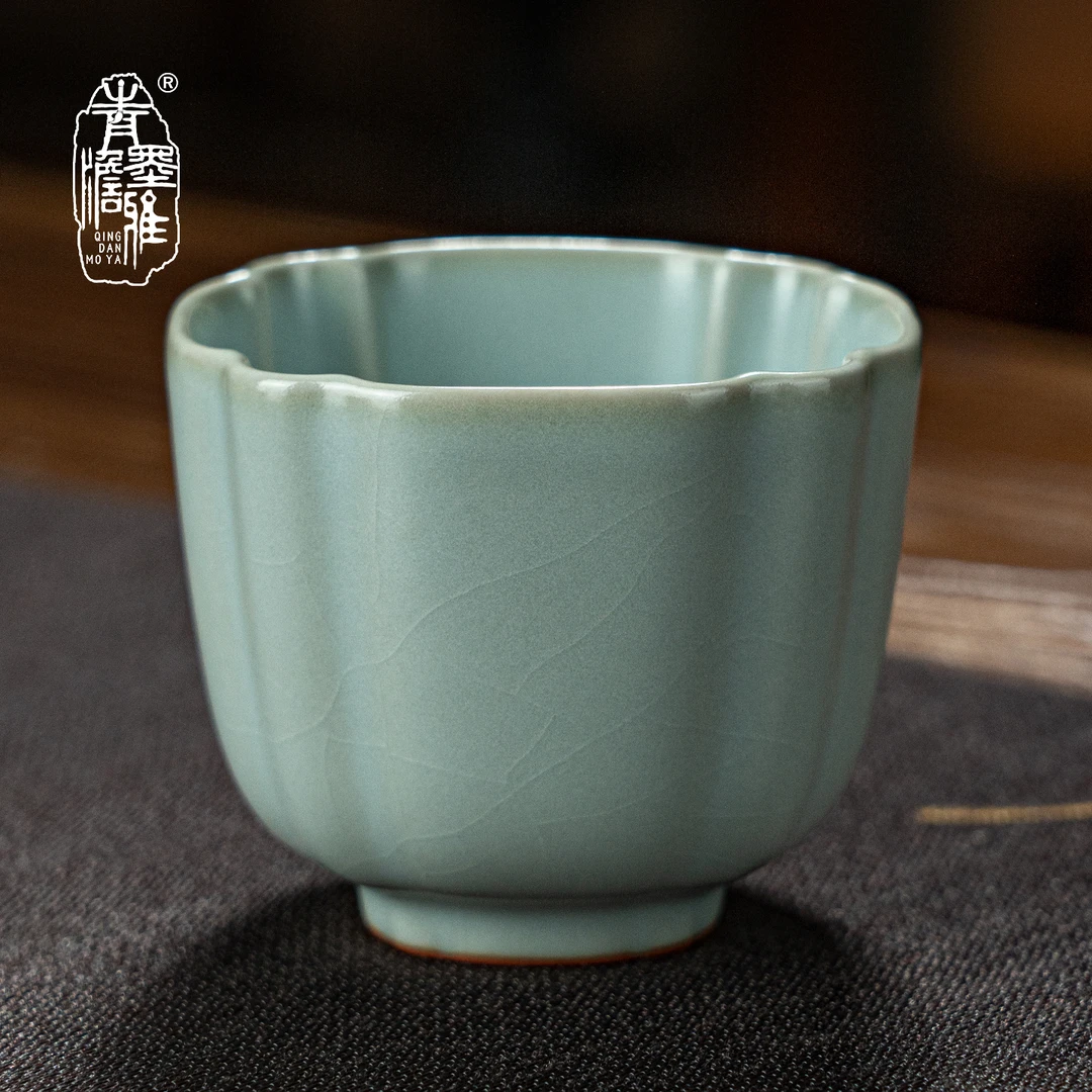 青澹墨雅汝窑天青鸿运杯90ml 大容量主人杯中式礼景德镇青瓷茶杯