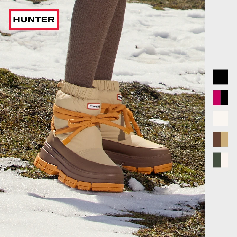 HUNTER2025秋冬新款女士泡芙带绑带雪地靴户外防寒保暖休闲鞋