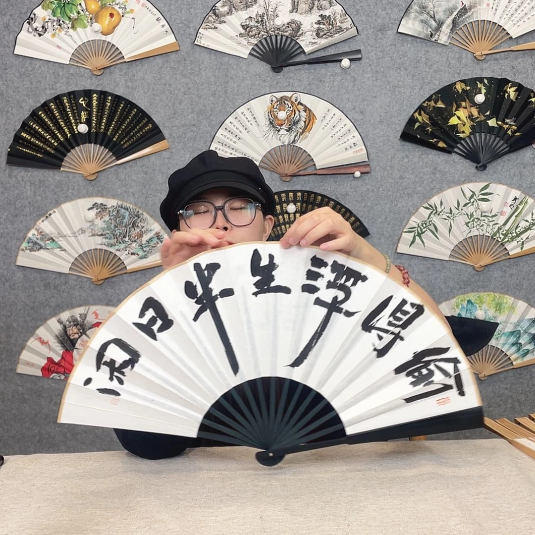 国画10寸-仿乌木福利折扇（默认粘好）