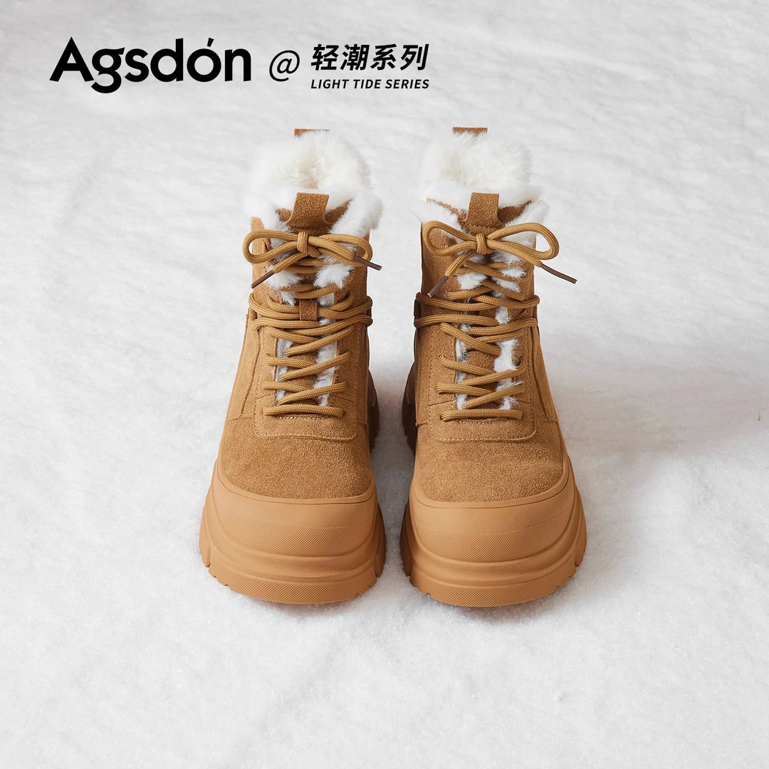 N654478厚底雪地靴女2025新款冬季加绒保暖短靴时尚毛毛马丁靴
