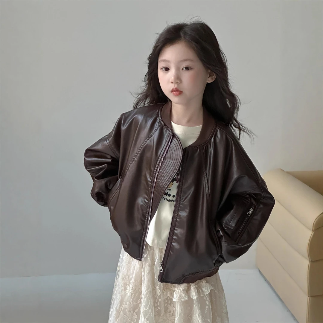 FAVMARTHA.女童皮衣外套2025秋季新款儿童时髦洋气酷炫韩版机车风