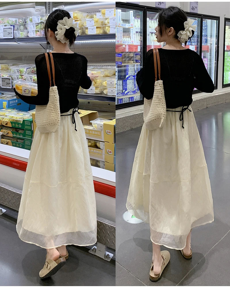 高级感百搭暮云纱裙网纱蓬蓬松高腰半身裙夏季新款小个中长款A裙