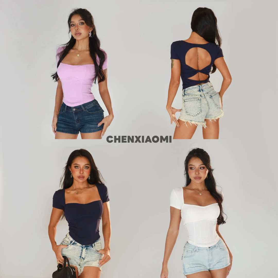 【蜜蜜家】冰萃深夏 欧美辣妹修身性感露背带可拆胸垫上衣 25/Z594