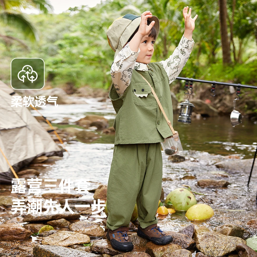 【恐龙三件】【现货】宝宝纯棉衬衫马甲工装裤三件套BTF464ACF576