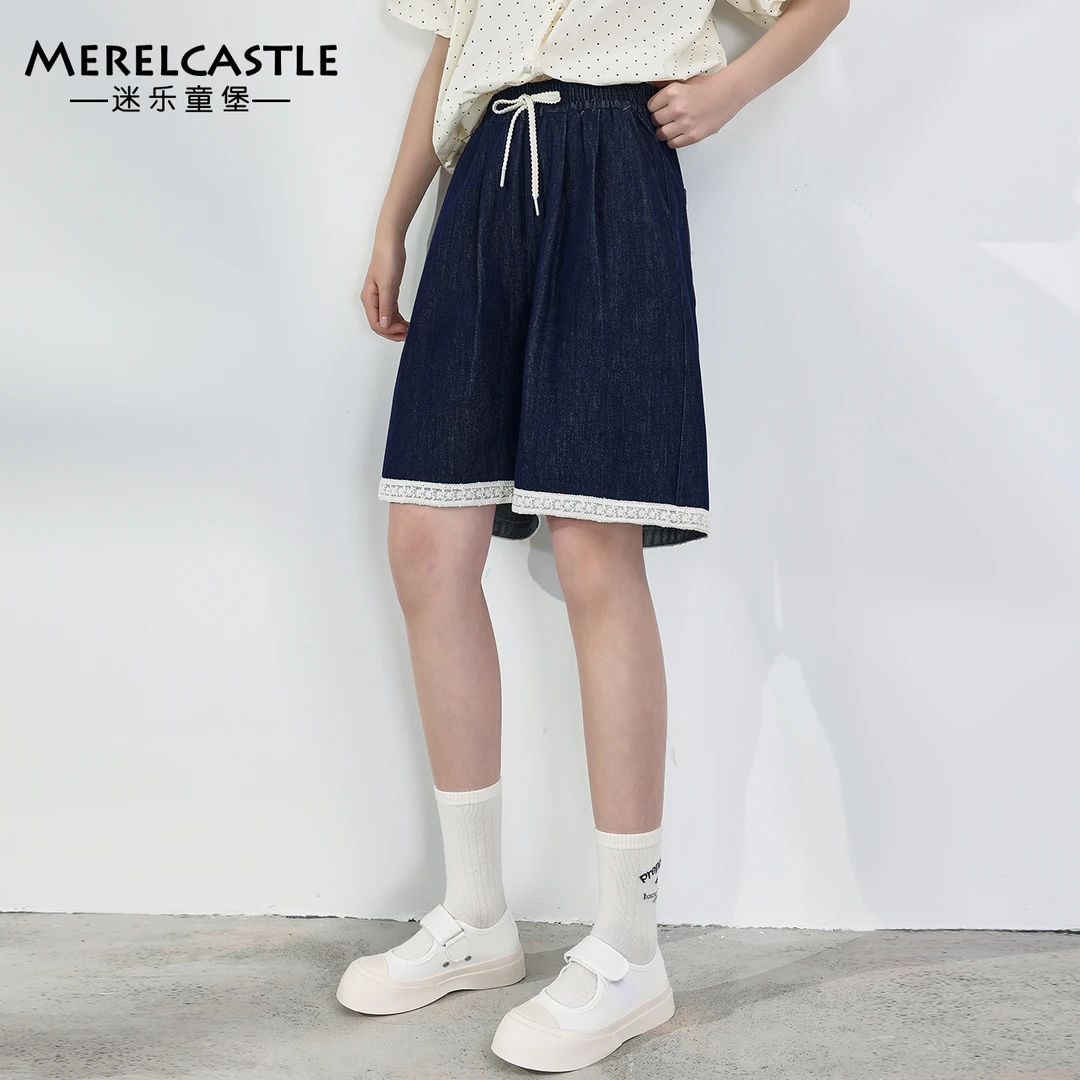 C5006女大童夏季牛仔短裤初中生时尚韩版宽松中裤青少年炸街薄款