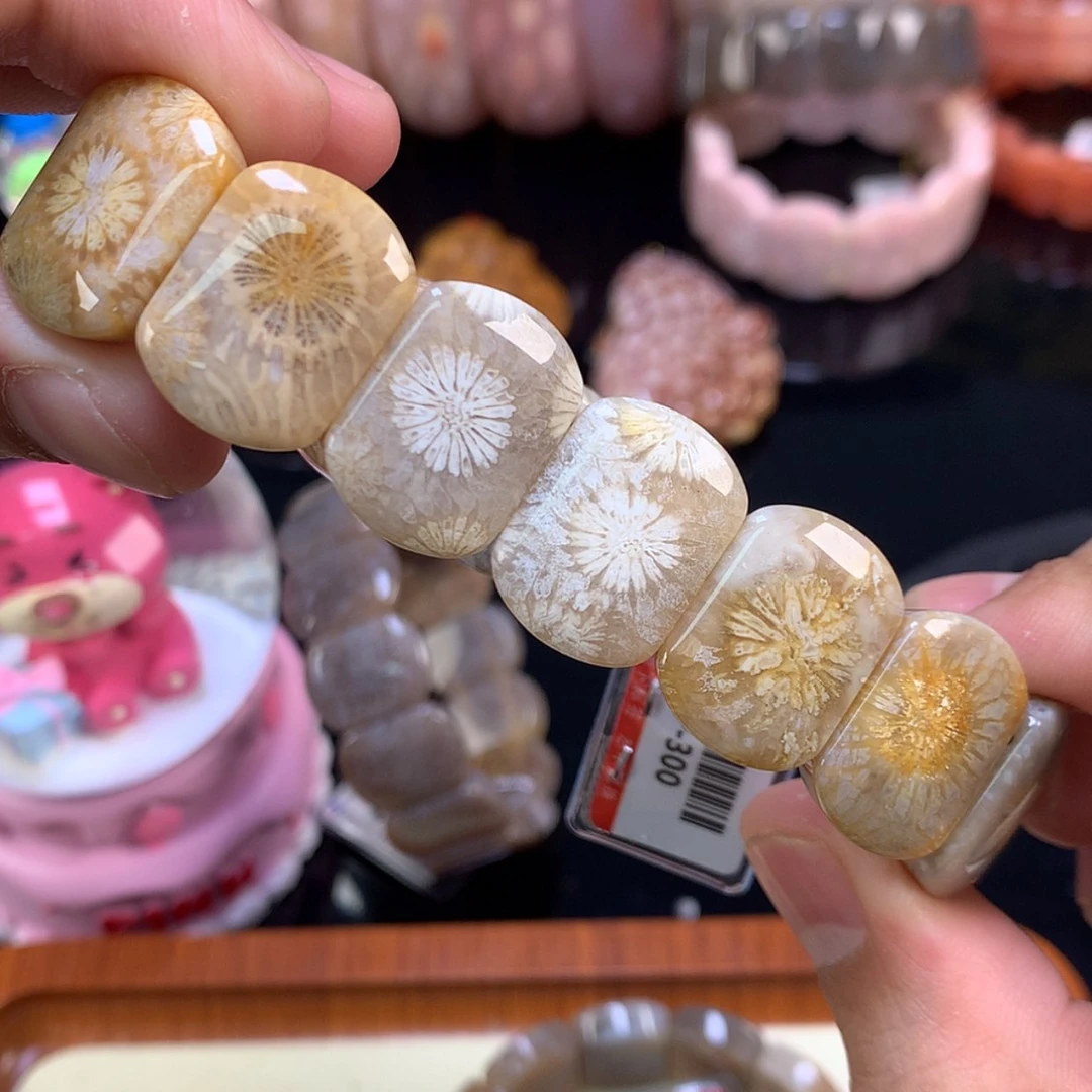 【闪购商品】颈饰未镶嵌硅化珊瑚（珊瑚玉）49号白皮大花➕金皮花