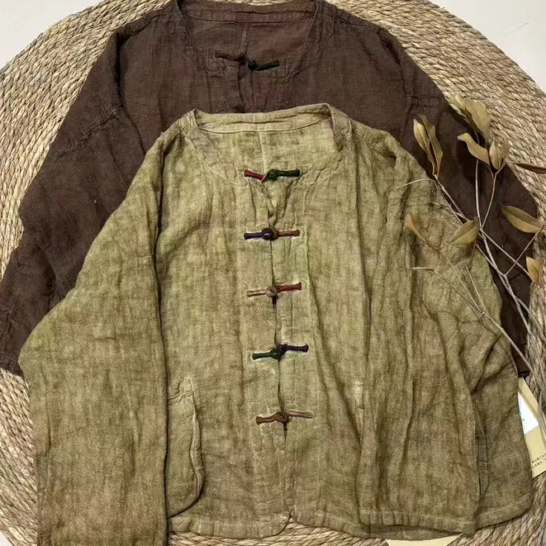 脏炒彩色盘扣汉麻开衫（衣长58胸围150）