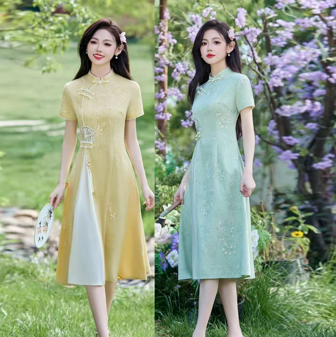 【雅淳】2025夏季小个子少女款A版复古中式旗袍气质显瘦优雅连衣裙
