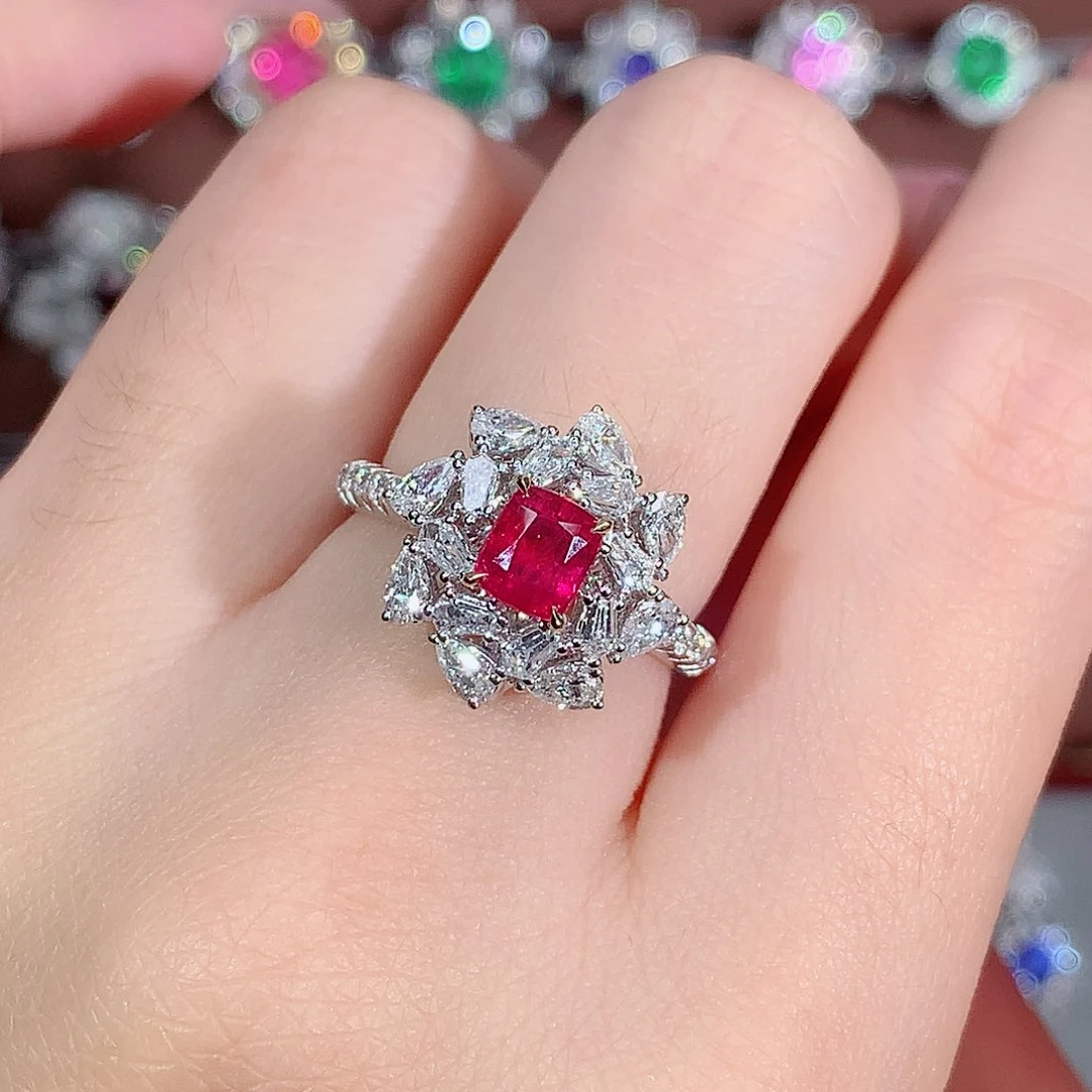18K金镶嵌戒指红宝石1.04ct/天然宝石/七天无理由